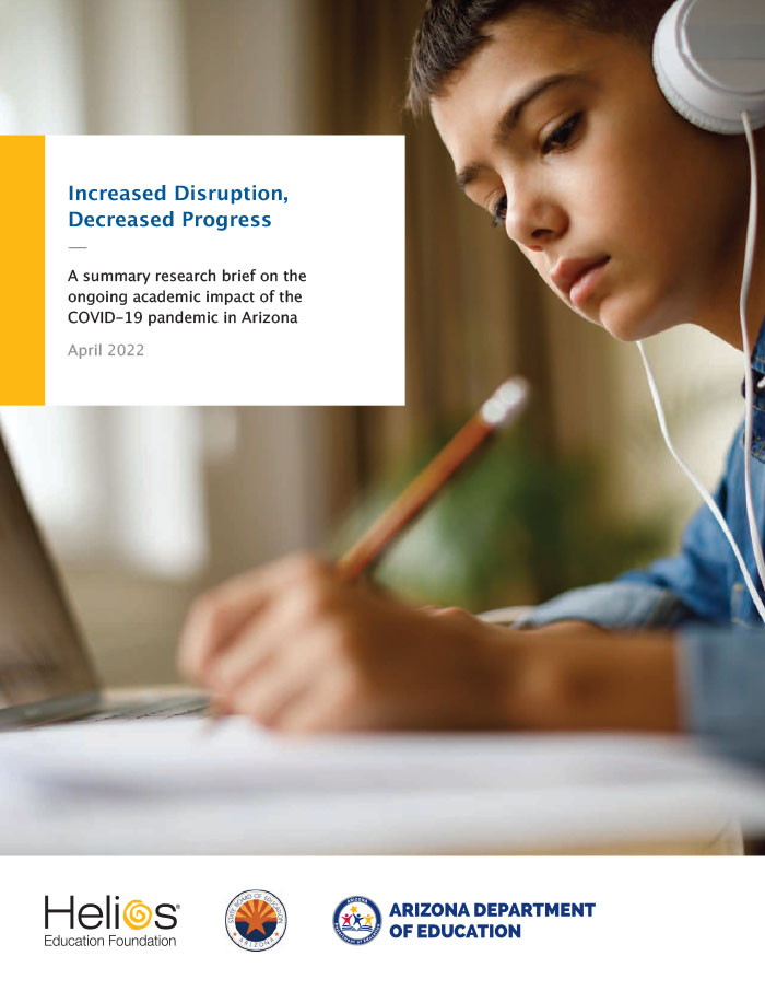 Brief cover image featuring young student wearing headphones doing schoolwork.